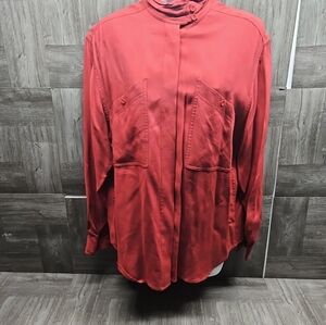 Christian Dior Seperates Red/Wine Color 1970s Long Sleeve Button Up Shirt Sz 12
